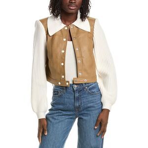 Cinq À Sept Womens  Ciara Wool-Trim Jacket, Brown